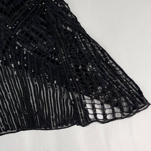 PARKER Designer LBD 100% Silk Sequins Sheer Fit-and-Flare Mini Black Dress sz 6 - Picture 8 of 10
